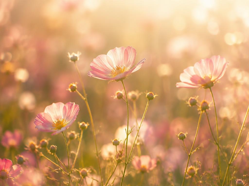 Wildflowers glowing in golden morning light